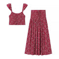 Damen Set aus Crop-Top und schwingendem Maxirock mit floralen Mustern R&B
