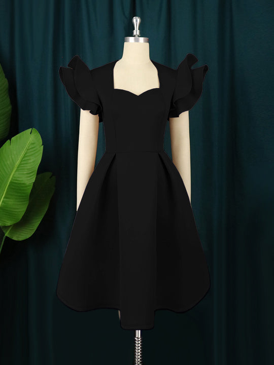 Damen elegantes Kleid mit voluminösen Rüschensäumen R&B