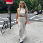 Damen gehäkeltes Crop-Top und Maxi-Rock-Set R&B