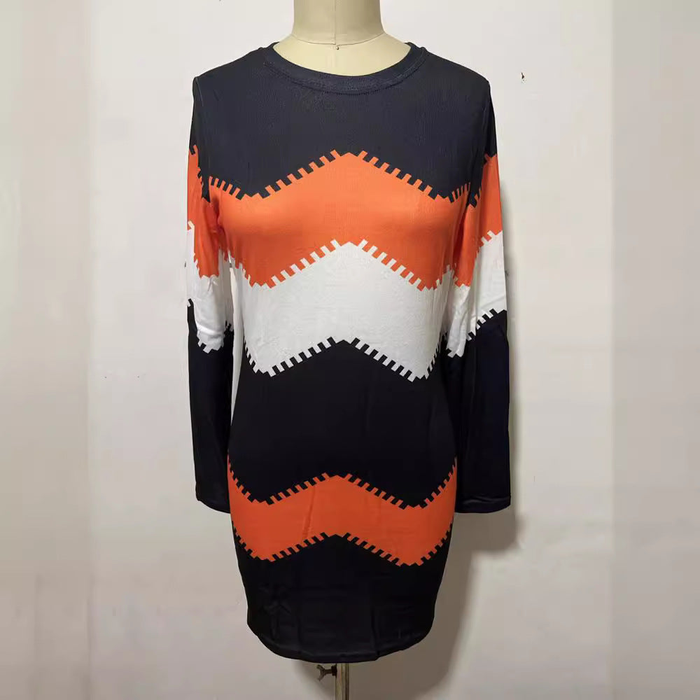 Damen nan Longsleeve-Strickkleid mit Chevron-Muster, geradem Saum und körperumspielender Passform R&B