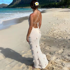 Damen elegantes Häkel-Maxikleid mit floralem Design R&B