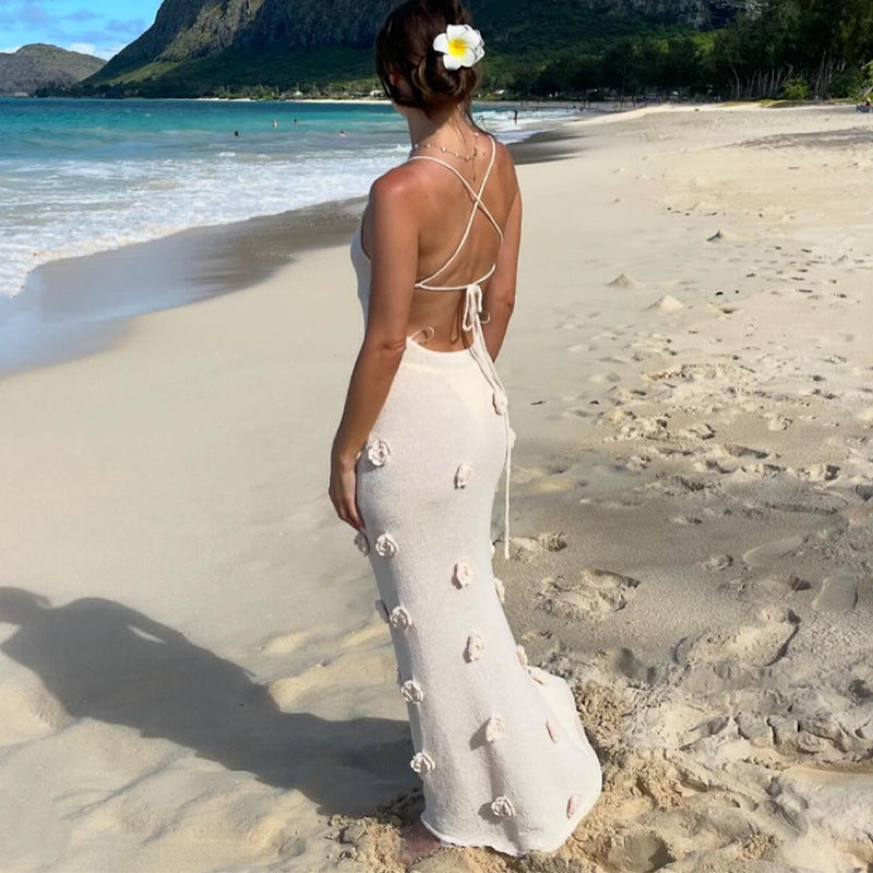 Damen elegantes Häkel-Maxikleid mit floralem Design R&B