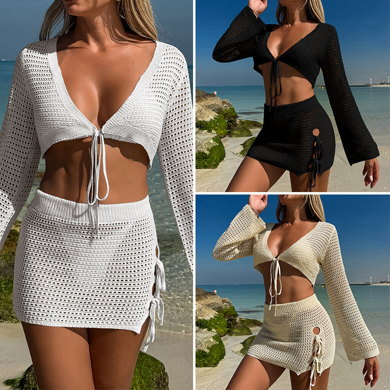 Damen Häkel-Set mit offenem Schnitt und verstellbarem Kordelzug R&B