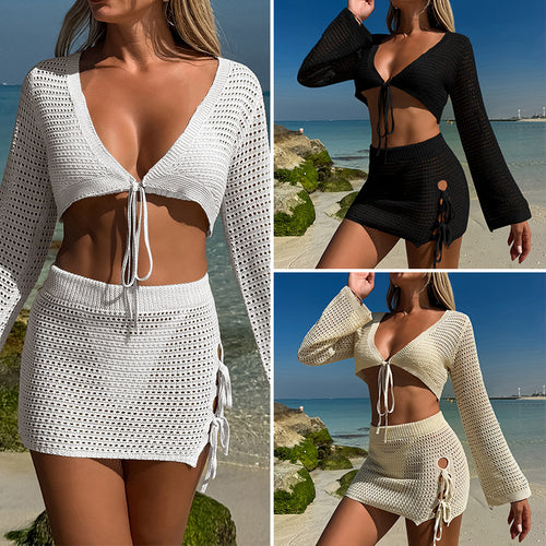 Damen Häkel-Set mit offenem Schnitt und verstellbarem Kordelzug R&B