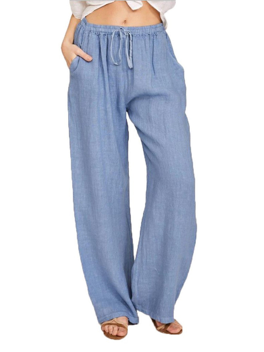 Damen Leinenhose mit weitem Bein und praktischen Seitentaschen R&B