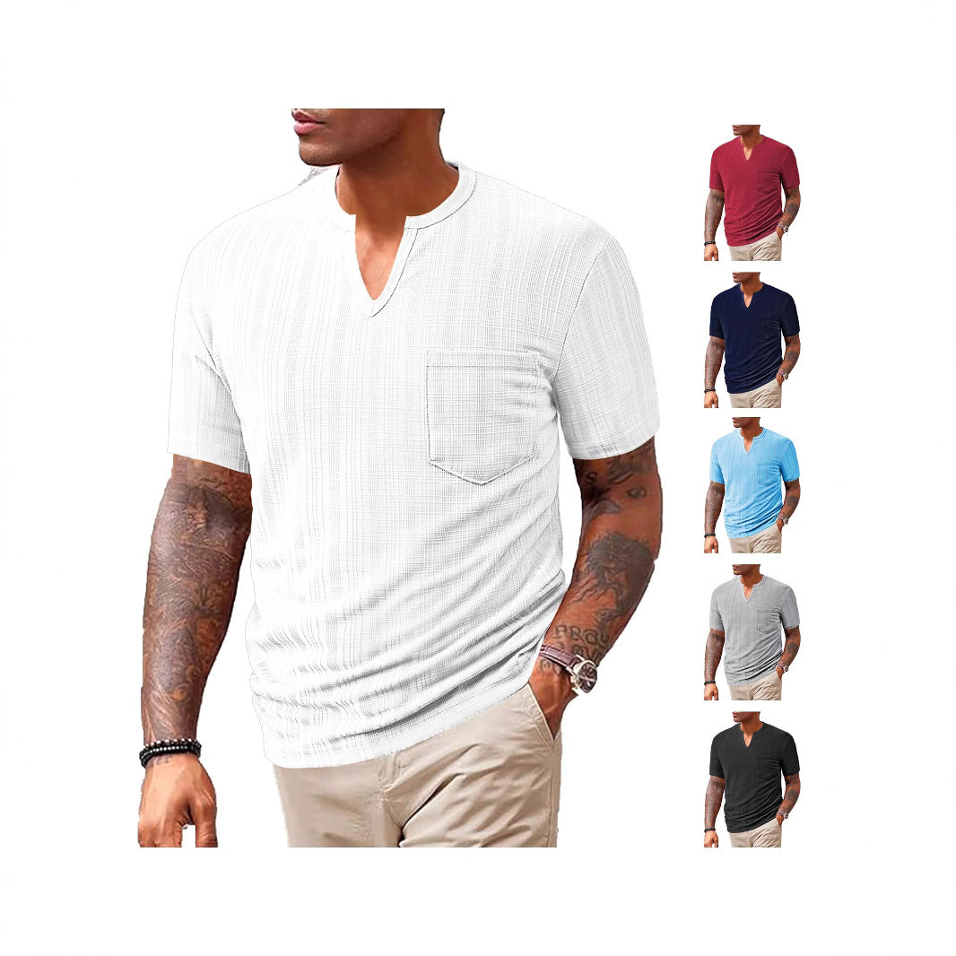 Herren Kurzarm T-Shirt mit V-Ausschnitt und Brusttasche R&B