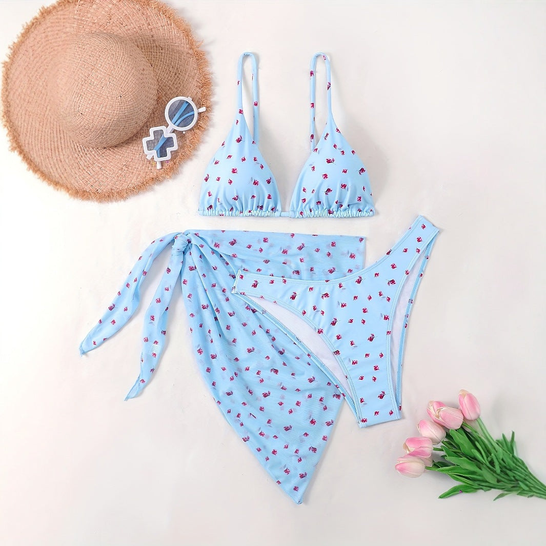 Damen Triangel-Bikini mit floralem Wickelrock R&B