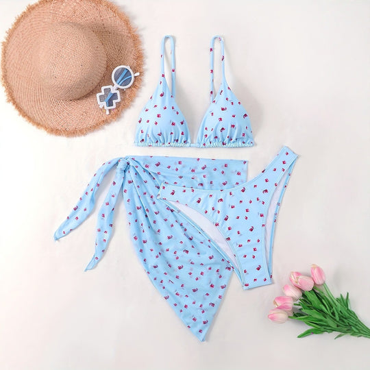 Damen Triangel-Bikini mit floralem Wickelrock R&B