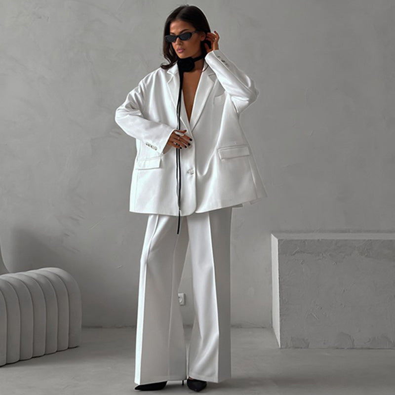 Damen elegantes Zweiteiler-Set mit oversized Blazer und weiter Hose R&B