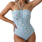 Damen Bandeau Badeanzug mit fröhlichem Blumenmuster