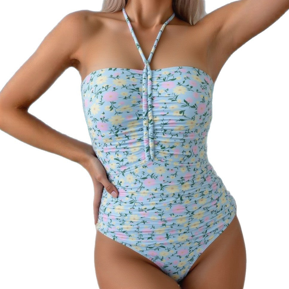 Damen Bandeau Badeanzug mit fröhlichem Blumenmuster