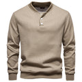 Herren nan Waffelstruktur-Henley-Pullover mit kurzem Druckknopfverschluss und Rippbündchen R&B
