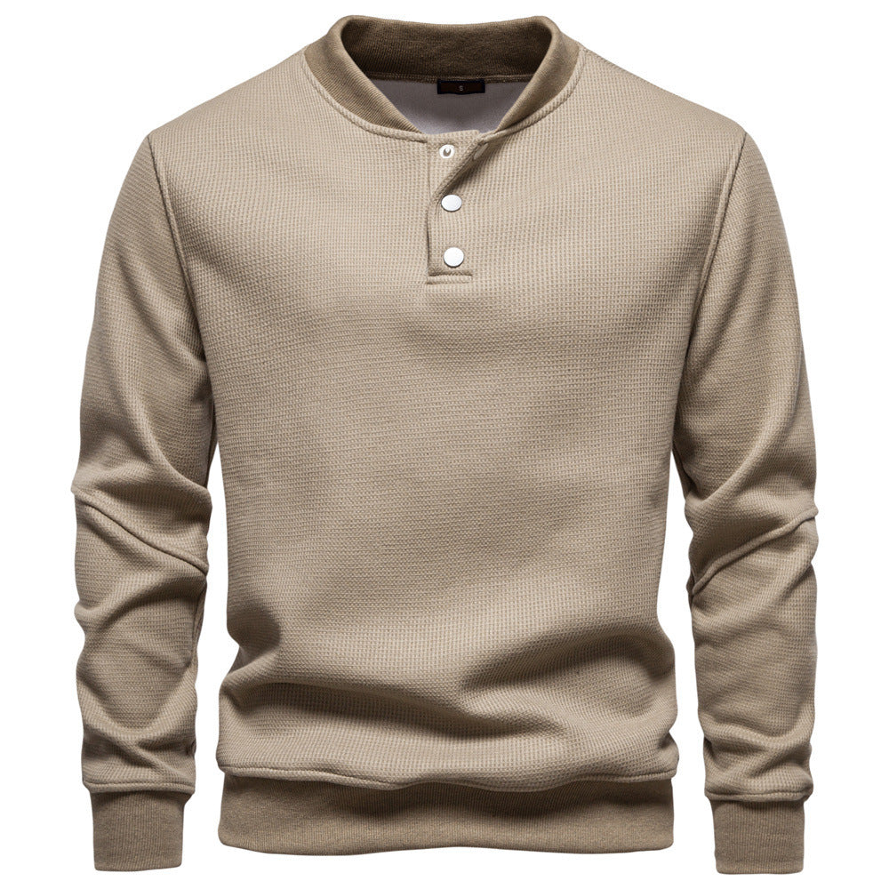 Herren nan Waffelstruktur-Henley-Pullover mit kurzem Druckknopfverschluss und Rippbündchen R&B