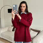 Damen Großer Strickpullover mit überschnittenen Schultern und Rippenbündchen R&B