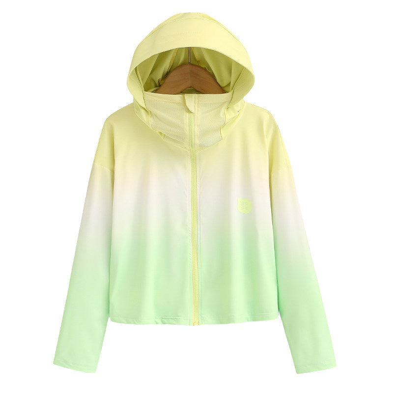 Damen nan ultraleichte Sonnenschutz-Hoodie mit Ombre-Verlauf und kurzem Schnitt R&B