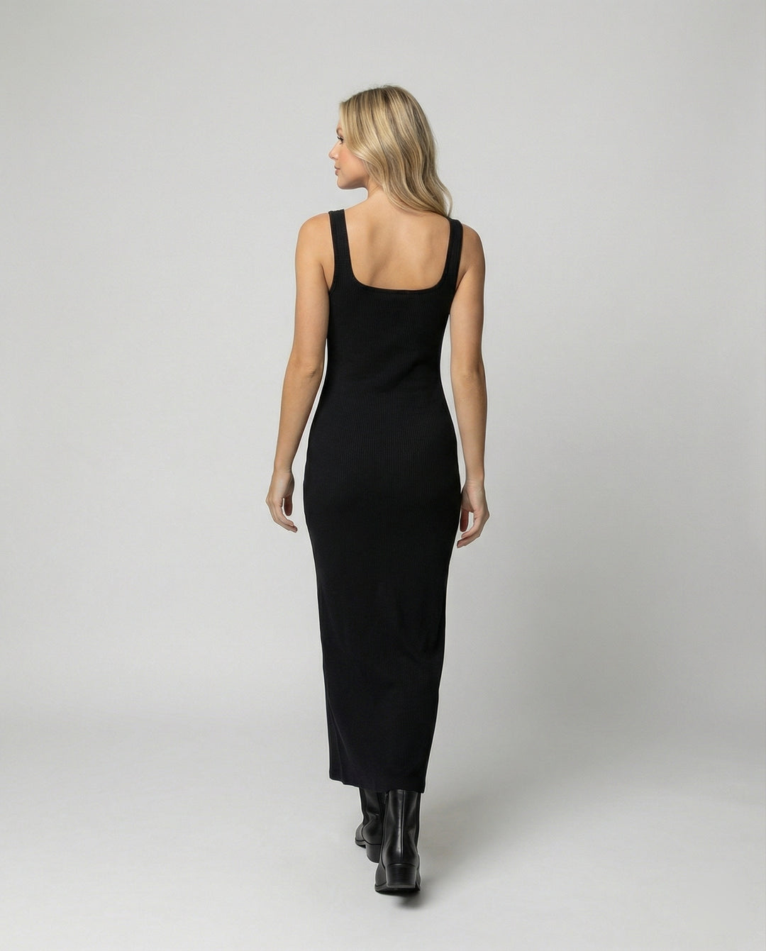 Damen figurbetontes Träger-Maxikleid aus elastischem Jersey mit Knopfdetail und knöchellanger Silhouette R&B