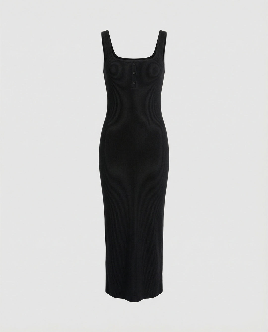 Damen figurbetontes Träger-Maxikleid aus elastischem Jersey mit Knopfdetail und knöchellanger Silhouette R&B