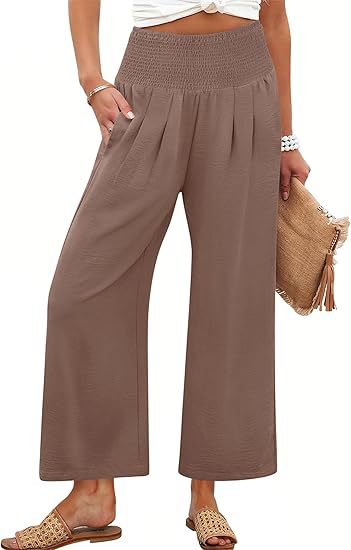 Damen Weite Culotte-Hose mit elastischem Bund und Falten R&B