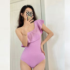 Damen Einseitiger Badeanzug mit Rüschendetails R&B