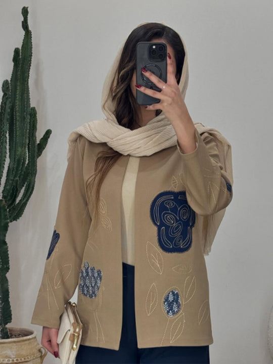 Damen modische Blazerjacke mit floralen Stickereien R&B