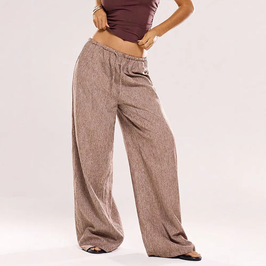 Damen Weite Leinenhose mit elastischem Bund und dekorativen Kordeldetails R&B