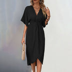 Damen Wickelkleid mit elegantem Knotendesign und feinem V-Ausschnitt R&B