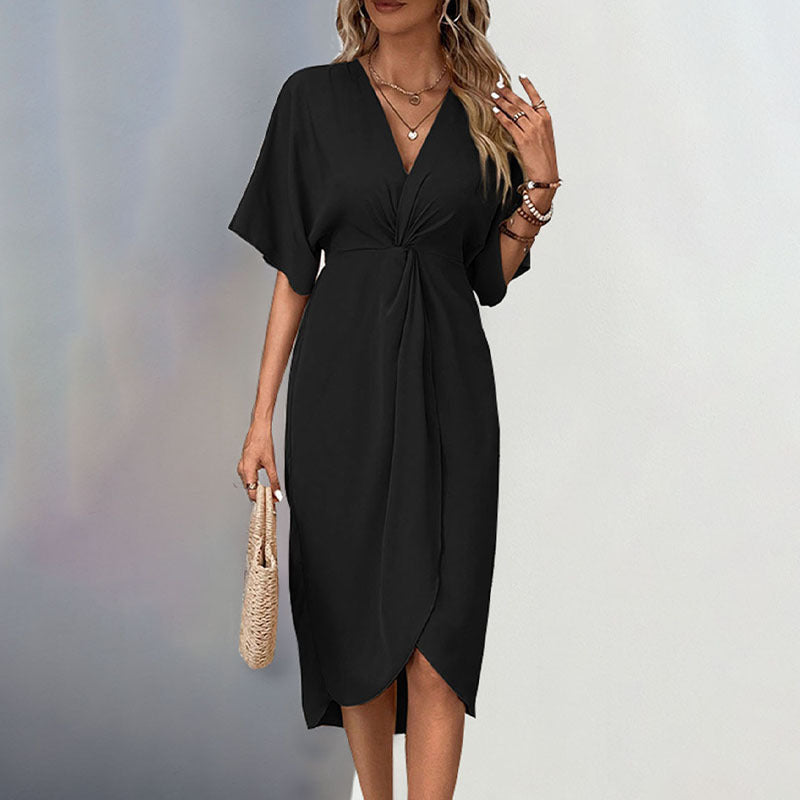Damen Wickelkleid mit elegantem Knotendesign und feinem V-Ausschnitt R&B