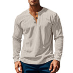 Herren nan geripptes Henley-Longsleeve mit Stehkragen, verdeckter Knopfleiste und relaxed Fit R&B