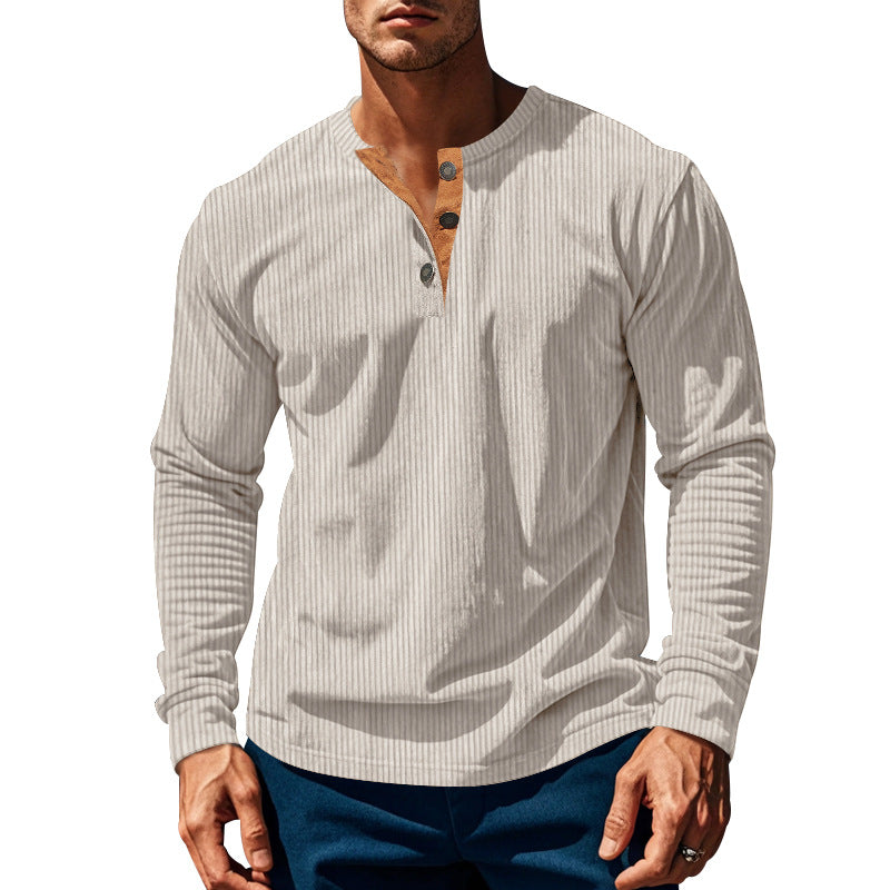 Herren nan geripptes Henley-Longsleeve mit Stehkragen, verdeckter Knopfleiste und relaxed Fit R&B