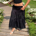 Damen eleganter gestufter Rock mit Spitzendetails R&B