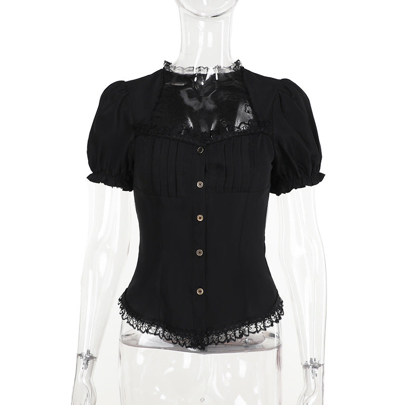 Damen figurbetonte Bluse mit Rüschendetails und Schnürung R&B