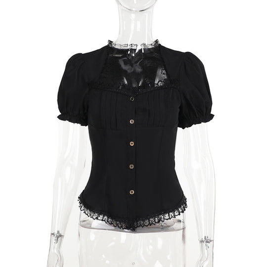 Damen figurbetonte Bluse mit Rüschendetails und Schnürung R&B