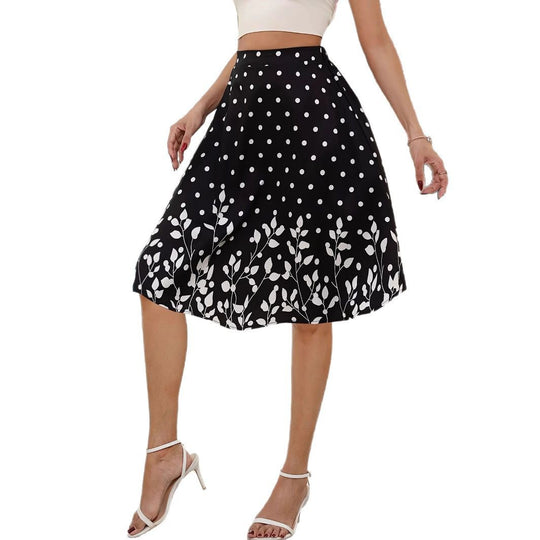 Damen Eleganter Midirock mit floralem Design und Punkten R&B