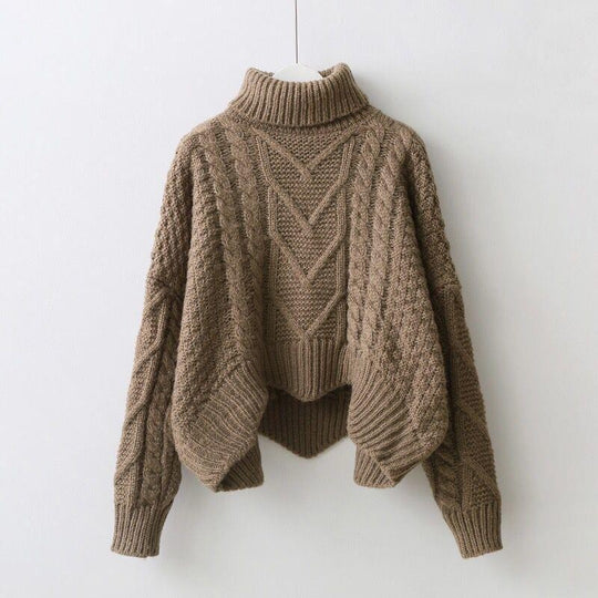 Damen Grobstrickpullover mit hochgeschlossenem Kragen und Zopfmuster R&B