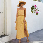 Damen Maxikleid mit trägerlosem Design und seitlichem Schlitz R&B