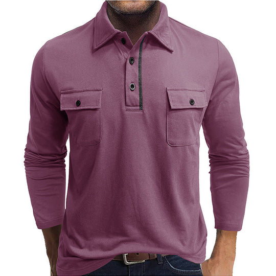 R&B | Poloshirts Baumwollmischung Reguläre Passform Lange Ärmel Klappentaschen