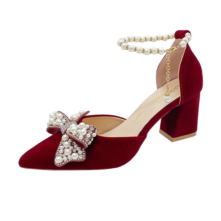 Damen elegante Pumps mit funkelndem Schleifen-Design und Perlenakzenten R&B
