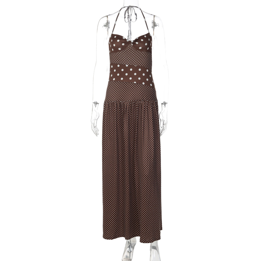 Damen Maxikleid mit verspielten Polka-Dots und schickem Halterdesign R&B