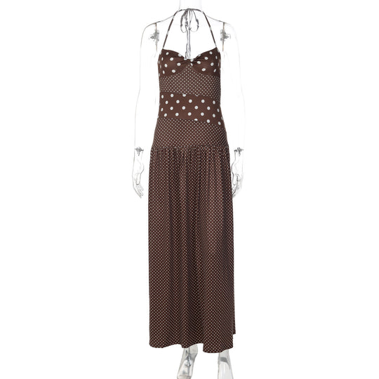 Damen Maxikleid mit verspielten Polka-Dots und schickem Halterdesign R&B
