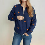 Damen Strickjacke mit Herzmotiv und modernem Reißverschluss R&B