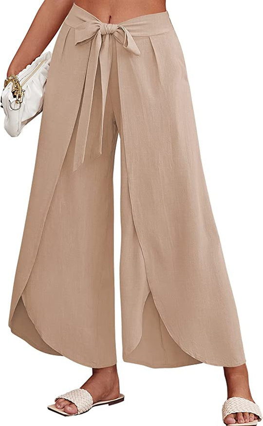 Damen Weite Sommerhose aus leichtem, atmungsaktivem Stoff mit Bindegürtel R&B