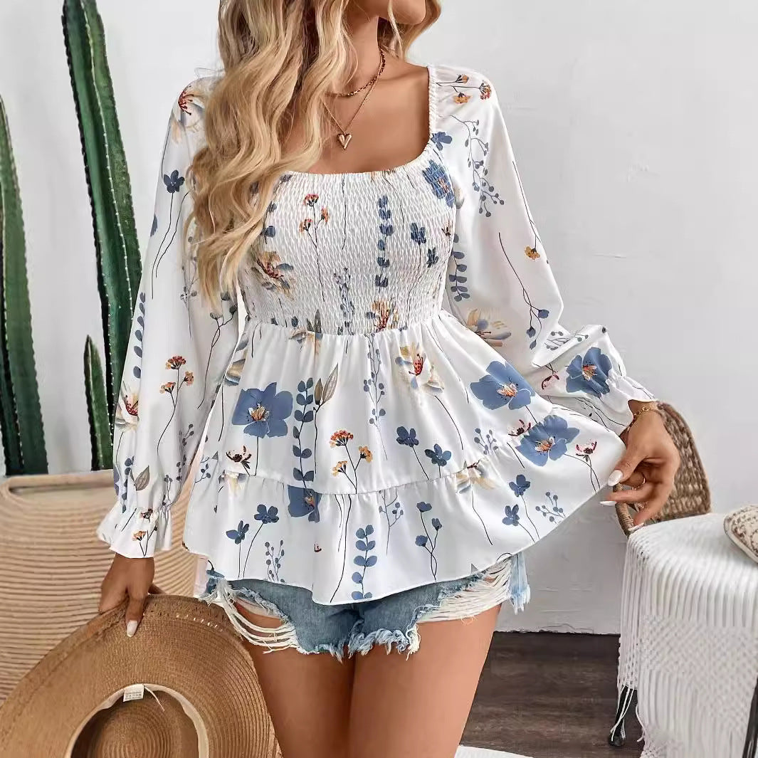 Damen Bluse mit floralen Mustern und voluminösen Ärmeln R&B