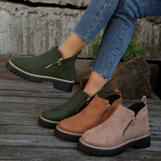 Damen modische Stiefeletten mit dekorativem Reißverschlussdesign und rutschfester Sohle R&B