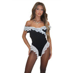 Damen Elegantes Wickelbody mit Spitzenbesatz R&B