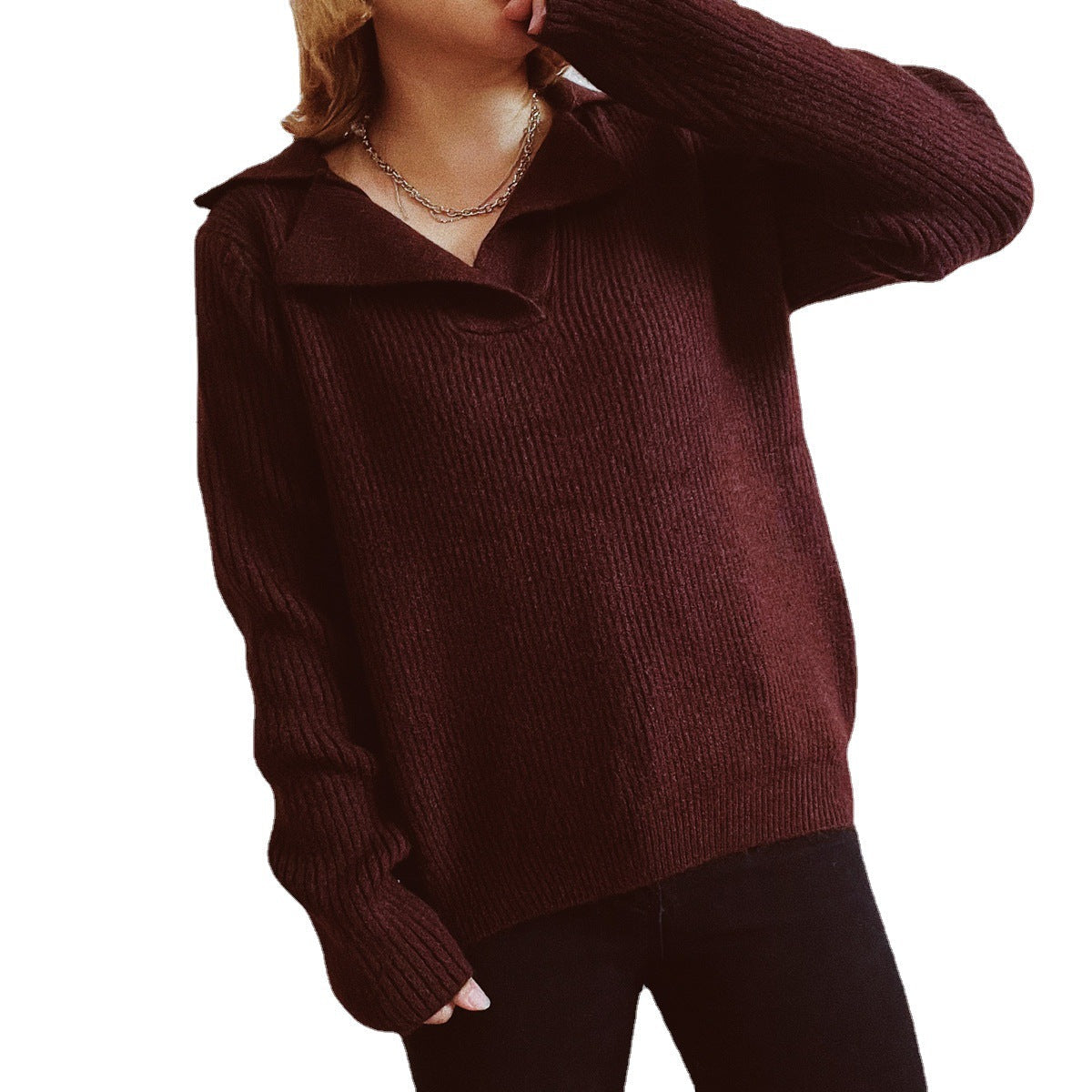 Damen lässiger Pullover mit modernem Rippdesign R&B