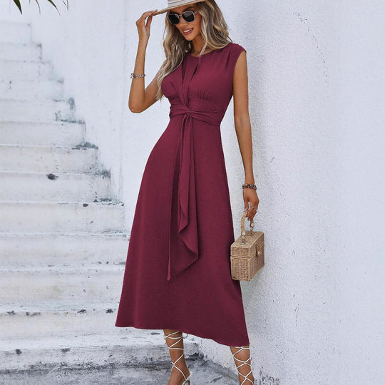 Damen Midikleid mit schlichter Eleganz und Taillengürtel R&B