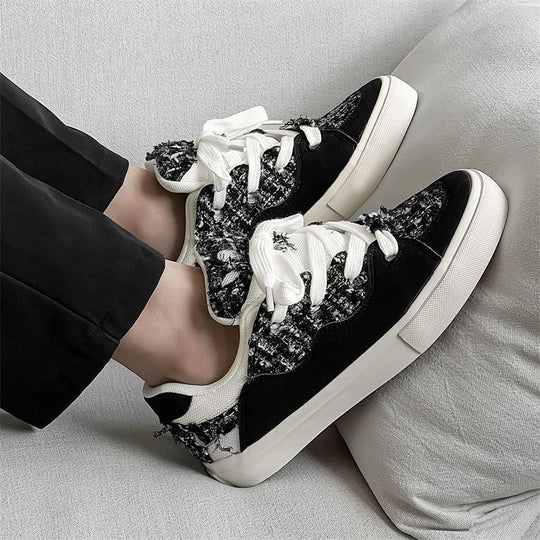 Damen Sneakers mit modischem Tweed-Design und übergroßen Schnürsenkeln R&B