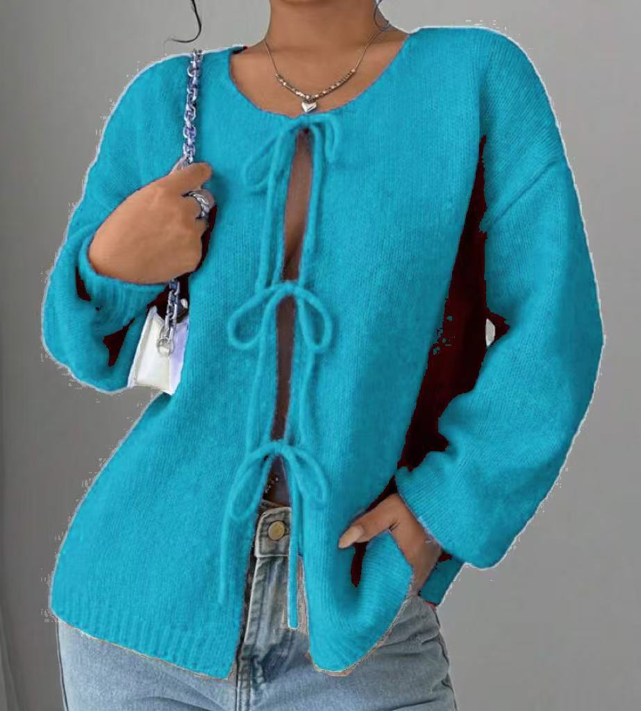 Damen Oversized Strickpullover mit dekorativem Schnürdetail R&B