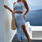 Damen Strick Zweiteiler Set mit hohem Schlitz und elegantem Zopfmuster R&B