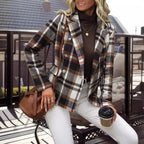 Damen kariertes Zweireiher-Blazerjacke mit eleganten Knopfdetails und maßgeschneidertem Schnitt R&B